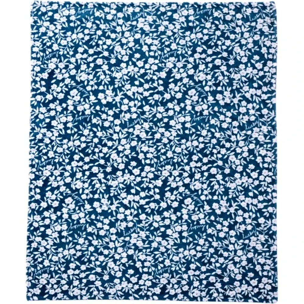 Lucky Brand Throw Blanket Teal Blue Floral Plush Fleece Soft Cozy Cottagecore